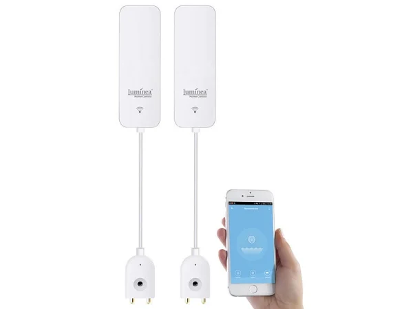Luminea Home Control ZigBee Wassersensor:2er-Set ZigBee-Wassermelder Mit Externem Sensor, App 3
