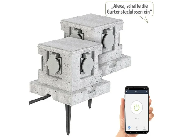 Royal Gardineer Gartensteckdose Smart:4-fach-WLAN-Garten-Steckd., App, Sprachbef., 16 A, 3.680 W, IP44 4er- 3