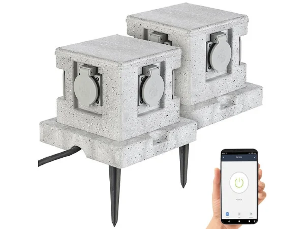 Royal Gardineer Gartensteckdose Smart:4-fach-WLAN-Garten-Steckd., App, Sprachbef., 16 A, 3.680 W, IP44 4er- 4