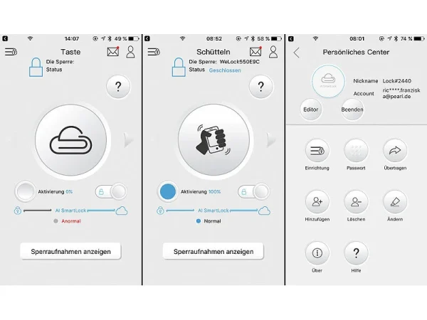 VisorTech Fingerprint Schloss:Elektronischer Tür-Schließzylinder, Fingerabdruck, Transponder, IP44 5