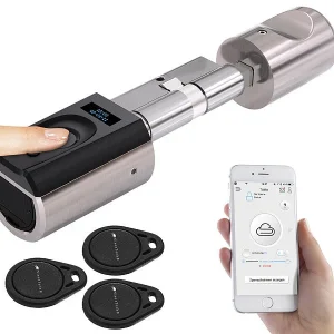 VisorTech Fingerprint Schloss:Elektronischer Tür-Schließzylinder, Fingerabdruck, Transponder, IP44 24