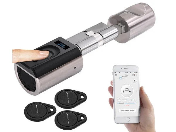 VisorTech Fingerprint Schloss:Elektronischer Tür-Schließzylinder, Fingerabdruck, Transponder, IP44 3