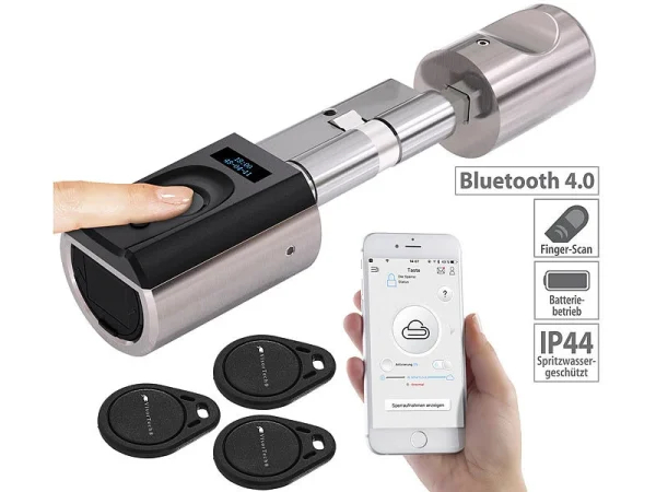 VisorTech Fingerprint Schloss:Elektronischer Tür-Schließzylinder, Fingerabdruck, Transponder, IP44 1