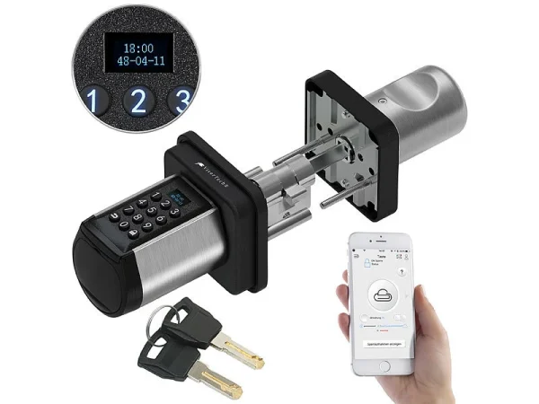 VisorTech Zylinderschloss:Elektronischer Tür-Schließzylinder, Code, 2 Schlüssel, Bluetooth, IP44 3
