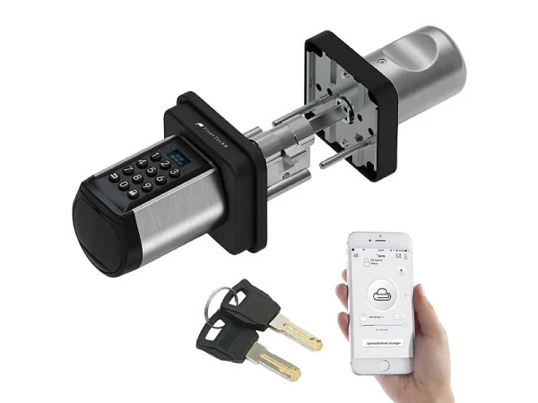 VisorTech Zylinderschloss:Elektronischer Tür-Schließzylinder, Code, 2 Schlüssel, Bluetooth, IP44 4
