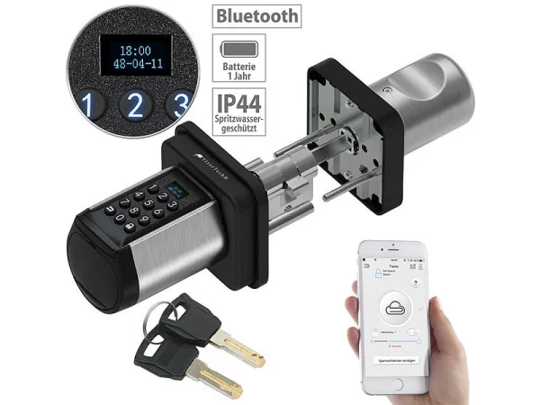 VisorTech Zylinderschloss:Elektronischer Tür-Schließzylinder, Code, 2 Schlüssel, Bluetooth, IP44 1