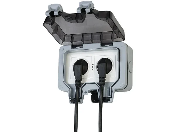 Luminea Home Control Außensteckdose WLAN:2er-Set Outdoor-WLAN-Doppelsteckdosen, Sprachbefehl, Strommessung, App 7