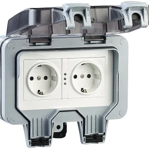 Luminea Home Control Außensteckdose WLAN:2er-Set Outdoor-WLAN-Doppelsteckdosen, Sprachbefehl, Strommessung, App 45