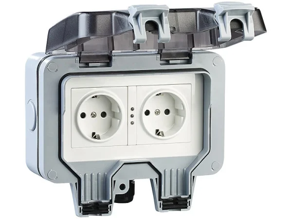 Luminea Home Control Außensteckdose WLAN:2er-Set Outdoor-WLAN-Doppelsteckdosen, Sprachbefehl, Strommessung, App 16