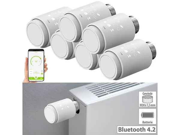 Revolt Heizkörper Regler:6er-Set Programmierbare Heizkörper-Thermostate Mit Bluetooth Und App 1