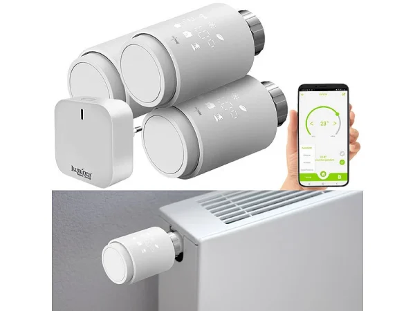 Revolt Heizkörperthermostate:3er-Set Programmierbare Heizkörper-Thermostate Mit WLAN-Gateway & App 3