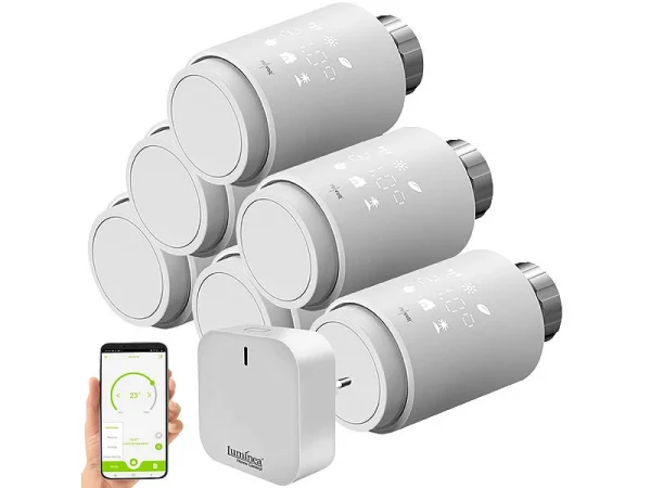 Revolt Heizungsthermostate:6er-Set Programmierbare Heizkörper-Thermostate Mit WLAN-Gateway & App 4