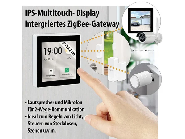 Luminea Home Control Smart Home Zentrale:Einbau-Smarthome-Zentrale, 4″/10,2cm Touchscreen, WLAN, ZigBee-Gateway 4