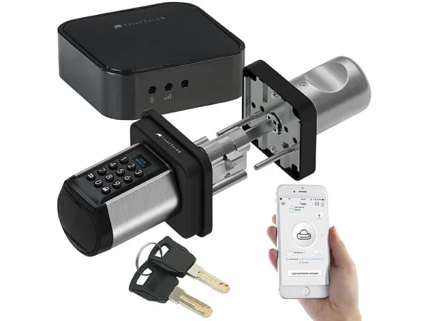 VisorTech Türschloss Mit Schlüssel:Elektronischer Tür-Schließzylinder, Code, 2 Schlüssel, IP44, M Gateway 4