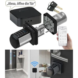VisorTech Türschloss Mit Schlüssel:Elektronischer Tür-Schließzylinder, Code, 2 Schlüssel, IP44, M Gateway 24