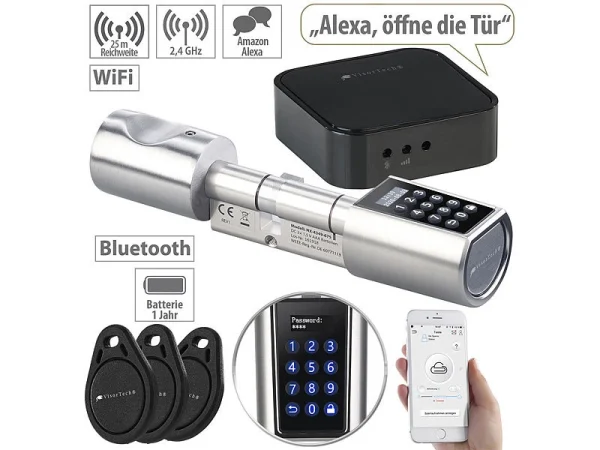 VisorTech Zahlenschloss:Elektronischer Tür-Schließzylinder, Transponder, Code, App, M Gateway 1