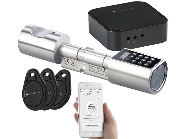 VisorTech Zahlenschloss:Elektronischer Tür-Schließzylinder, Transponder, Code, App, M Gateway 4