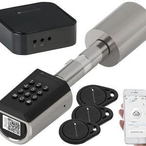 VisorTech Schloss:Elektronischer Tür-Schließzylinder, Transponder, App, IP65, M Gateway 22