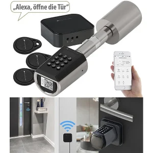 VisorTech Schloss:Elektronischer Tür-Schließzylinder, Transponder, App, IP65, M Gateway 20