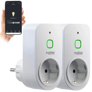 Luminea Home Control Dimmschalter-Steckdosen:2er Smarte WLAN-Dimmer-Steckdose Mit Phasenabschnittsdimmer Bis 200 W 19