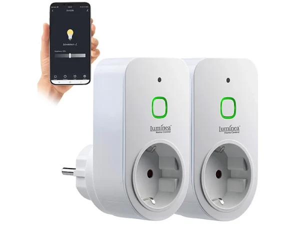 Luminea Home Control Dimmschalter-Steckdosen:2er Smarte WLAN-Dimmer-Steckdose Mit Phasenabschnittsdimmer Bis 200 W 4