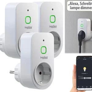 Luminea Home Control Dimmersteckdosen:3er Smarte WLAN-Dimmer-Steckdose Mit Phasenabschnittsdimmer Bis 200 W 18