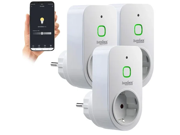 Luminea Home Control Dimmersteckdosen:3er Smarte WLAN-Dimmer-Steckdose Mit Phasenabschnittsdimmer Bis 200 W 4