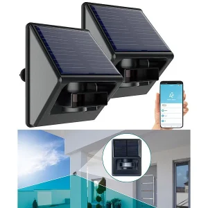 Luminea Home Control Bewegungsmelder Mit App:2er-Set Outdoor-PIR-Sensoren, Solarpanel, App, IP55, ZigBee-kompatibel 15