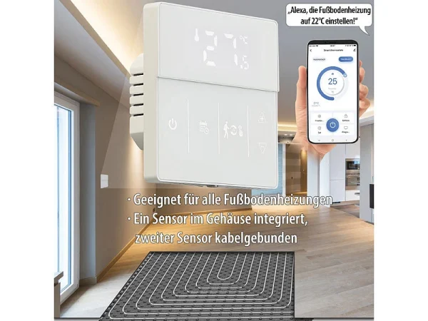 Revolt Thermostat WLAN Heizung:2er-Set WLAN-Fußbodenheizung-Thermostate Mit App, Weiß 14