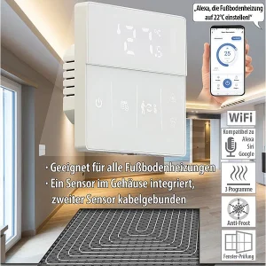 Revolt Thermostat WLAN Heizung:2er-Set WLAN-Fußbodenheizung-Thermostate Mit App, Weiß 39