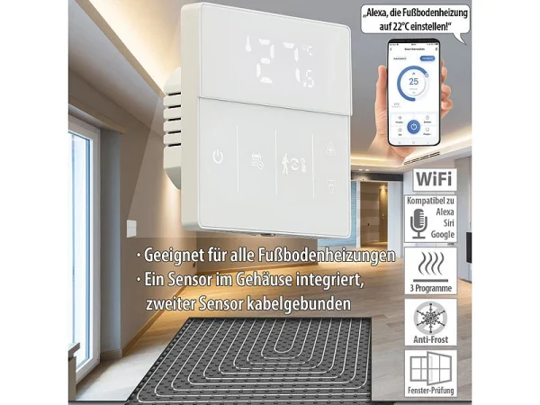Revolt Thermostat WLAN Heizung:2er-Set WLAN-Fußbodenheizung-Thermostate Mit App, Weiß 13