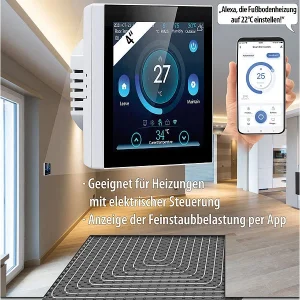 Revolt WLAN Thermostat Heizung:4er-Set WLAN-Thermostate Für Fußbodenheizungen, Touchdisplay 33