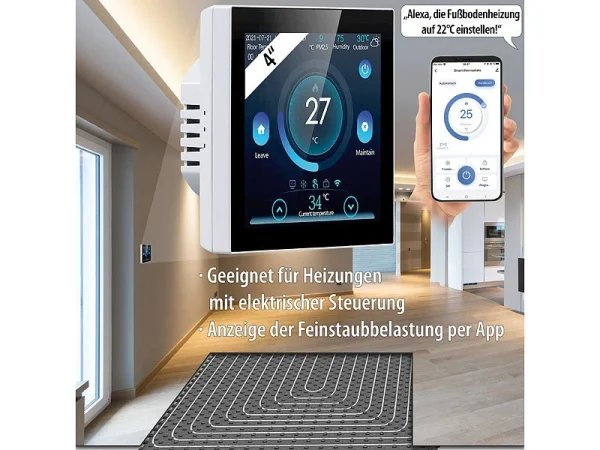 Revolt WLAN Thermostat Heizung:4er-Set WLAN-Thermostate Für Fußbodenheizungen, Touchdisplay 11