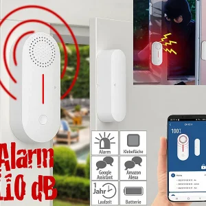VisorTech Alarmanlage Türkontakt:2er-Set WLAN-Tür- & Fensteralarme Mit Sirene, App Und Sprachsteuerung 32