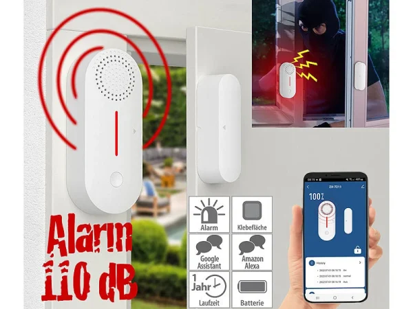 VisorTech Alarmanlage Türkontakt:2er-Set WLAN-Tür- & Fensteralarme Mit Sirene, App Und Sprachsteuerung 11