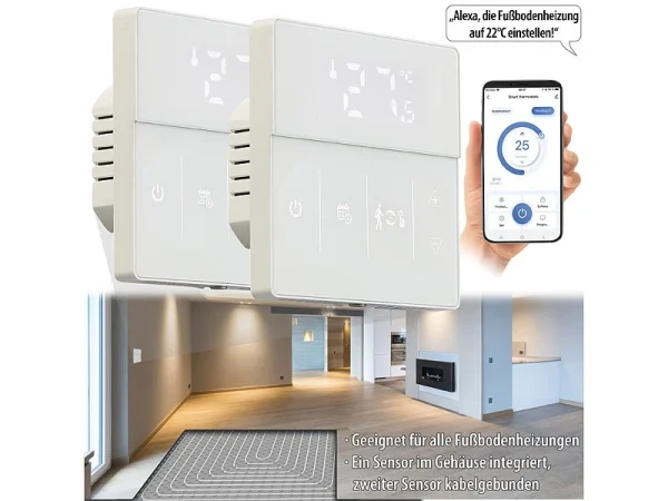 Revolt Thermostat WLAN Heizung:2er-Set WLAN-Fußbodenheizung-Thermostate Mit App, Weiß 3