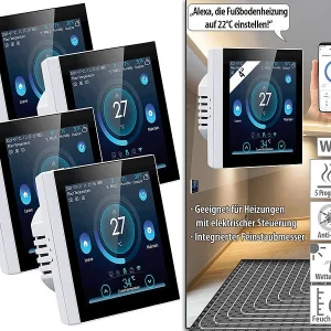 Revolt WLAN Thermostat Heizung:4er-Set WLAN-Thermostate Für Fußbodenheizungen, Touchdisplay 17