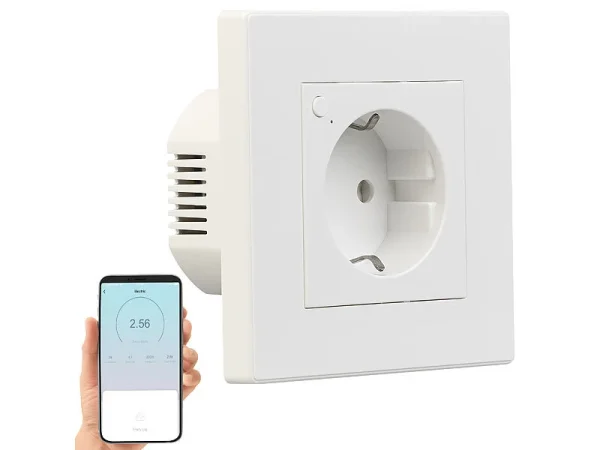 Luminea Home Control Alexa Smart Steckdose:10er-Set WLAN-Unterputz-Steckdosen Mit Verbrauch-Messung, App, 3.680 W 11