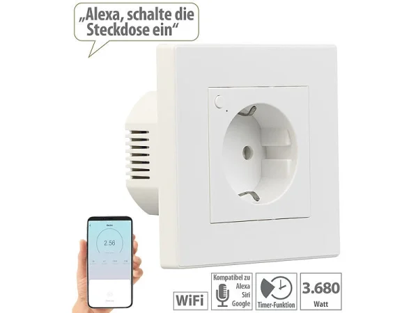 Luminea Home Control Alexa Smart Steckdose:10er-Set WLAN-Unterputz-Steckdosen Mit Verbrauch-Messung, App, 3.680 W 9