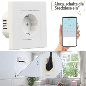 Luminea Home Control Alexa Smart Steckdose:10er-Set WLAN-Unterputz-Steckdosen Mit Verbrauch-Messung, App, 3.680 W 30