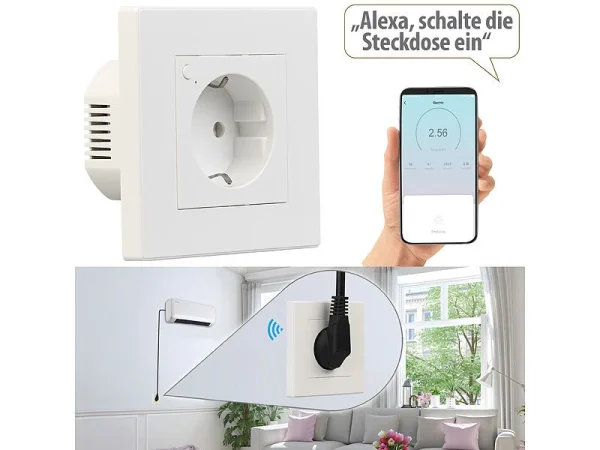 Luminea Home Control Alexa Smart Steckdose:10er-Set WLAN-Unterputz-Steckdosen Mit Verbrauch-Messung, App, 3.680 W 10