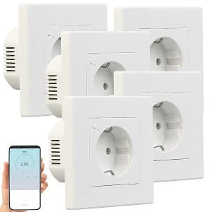Luminea Home Control Amazon Alexa Steckdose:5er-Set WLAN-Unterputz-Steckdosen Mit Verbrauch-Messung, App, 3.680 W 18