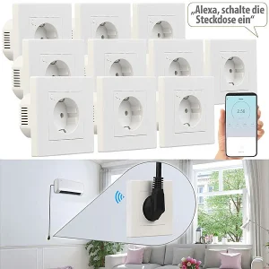 Luminea Home Control Alexa Smart Steckdose:10er-Set WLAN-Unterputz-Steckdosen Mit Verbrauch-Messung, App, 3.680 W 16