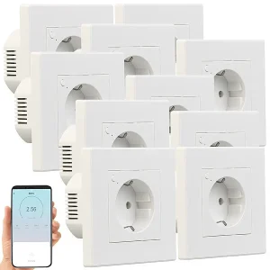 Luminea Home Control Alexa Smart Steckdose:10er-Set WLAN-Unterputz-Steckdosen Mit Verbrauch-Messung, App, 3.680 W 18