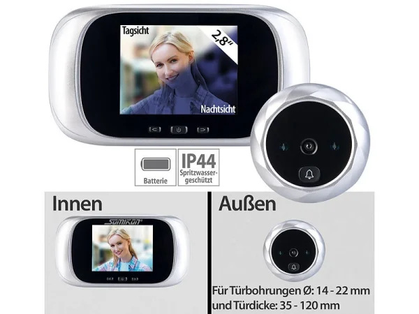 Somikon Türspion Ohne Bohren:Digitale Türspion-Kamera Mit 7,1-cm-Farbdisplay (2,8″) Und Nachtsicht 1