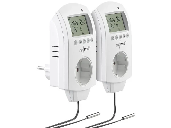 Revolt Thermoschalter:2er-Set Digitale Steckdosen-Thermostate Für Klimageräte, Sensor, 3680W 1