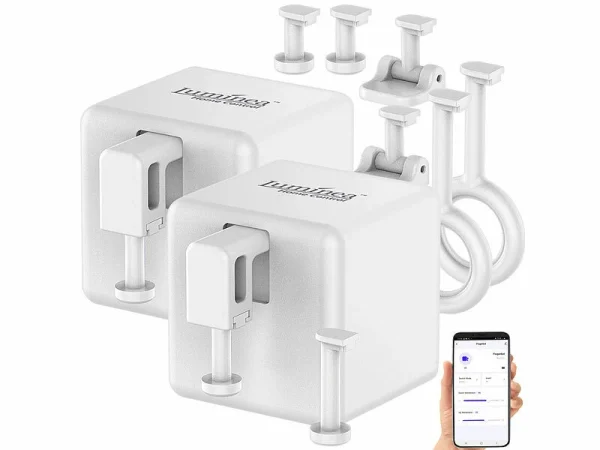 Luminea Home Control Funk-Schalter-Aufsätze:2er-Set Smarte Schalter-Aufsätze Für Kippschalter & Taster, Mit App 4