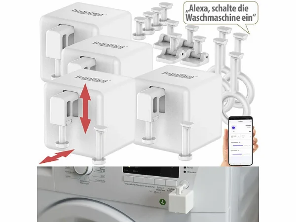 Luminea Home Control Bluetooth Schalter:4er-Set Smarte Schalter-Aufsätze Für Kippschalter & Taster, Mit App 3