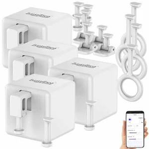 Luminea Home Control Bluetooth Schalter:4er-Set Smarte Schalter-Aufsätze Für Kippschalter & Taster, Mit App 15