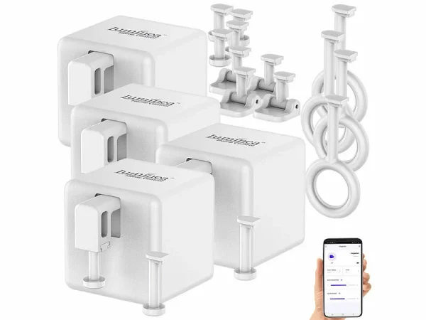 Luminea Home Control Bluetooth Schalter:4er-Set Smarte Schalter-Aufsätze Für Kippschalter & Taster, Mit App 4